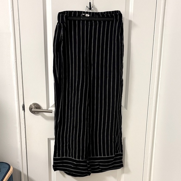 LOFT Black and White Striped Wide Leg Trousers - Picture 1 of 5